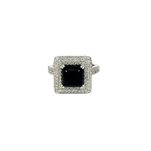 [746838000014] 18K White Gold Diamond and Onyx Cocktail Ring