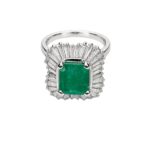 [708220800005] 18K White Gold Diamond and Emerald Cocktail Ring