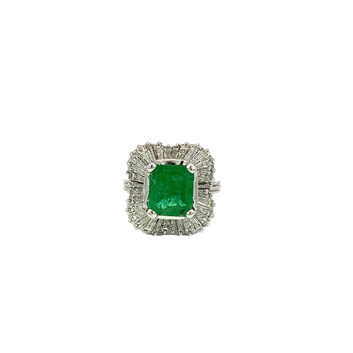 [708220800005] 18K White Gold Diamond and Emerald Cocktail Ring