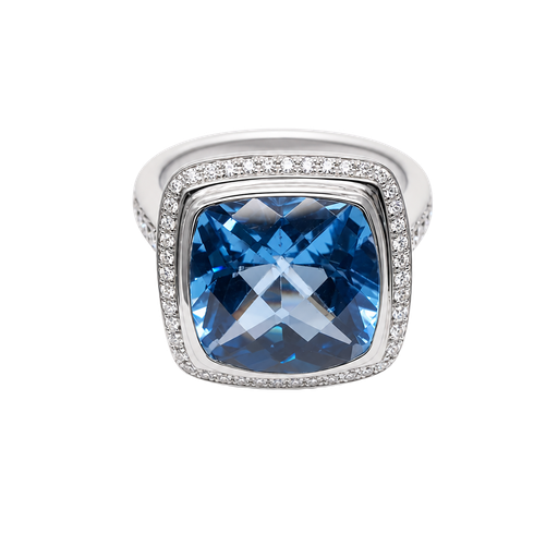 [904328222321] 18K White Gold Diamond and Topaz Cocktail Ring