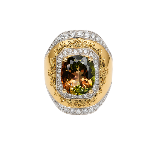 [834796800001] 18K White Gold Diamond and Tourmaline Cocktail Ring