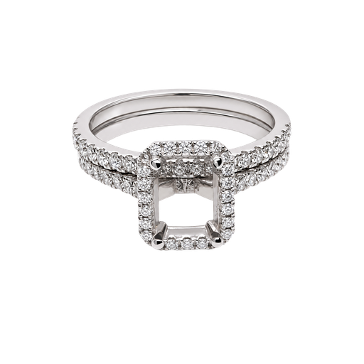 [901580400002] 14K White Gold Diamond Emerald Cut Halo Wedding Set