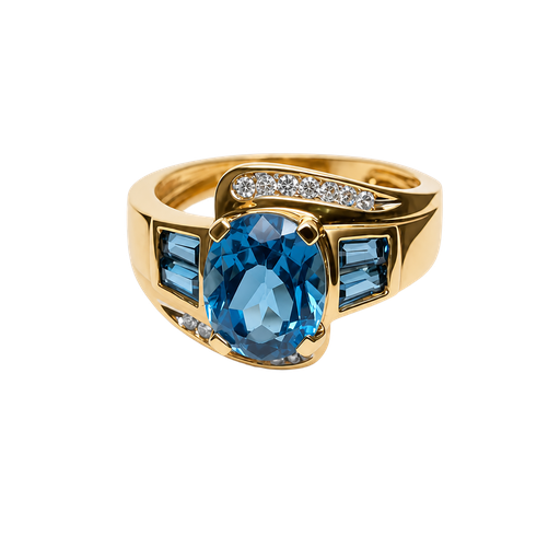 [903965304362] 14K Yellow Gold Blue Topaz and Diamond Ring