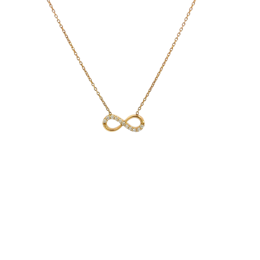 [903977025625] 14K Yellow Gold Diamond Infinity Necklace, 0.09ct tw