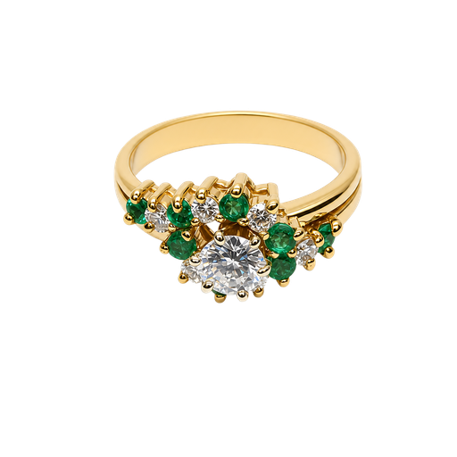 [904348912941] 14K Yellow Gold Diamond and Emerald Fashion Ring