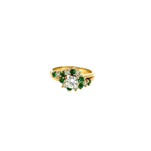 [904348912941] 14K Yellow Gold Diamond and Emerald Fashion Ring