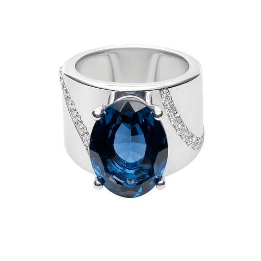 [904404336768] 14K White Gold Diamond and Topaz Cocktail Ring
