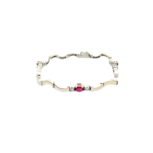 [908423414584] 14K White Gold Diamond and Ruby Tennis Bracelet