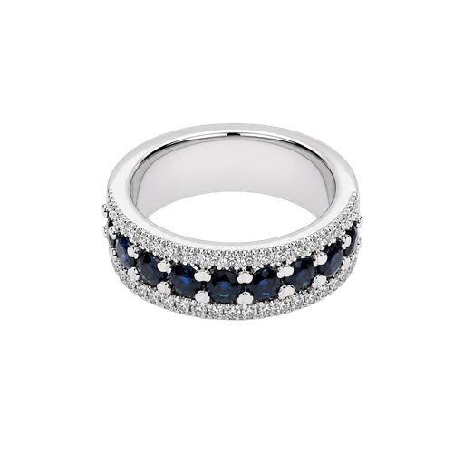 [909250885370] 14K White Gold Sapphire and Diamond Band Ring