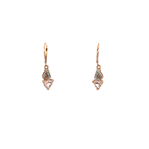 [910532655314] 10K Rose Gold Diamond and Morganite Drop Earrings