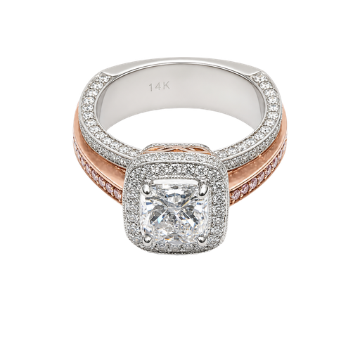 [910621869138] 18K Two-Tone Gold Diamond Cushion Ring