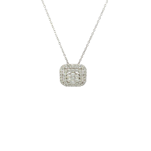 [912025666369] 14KW 1.35ct tw Diamond Cushion Cluster Necklace