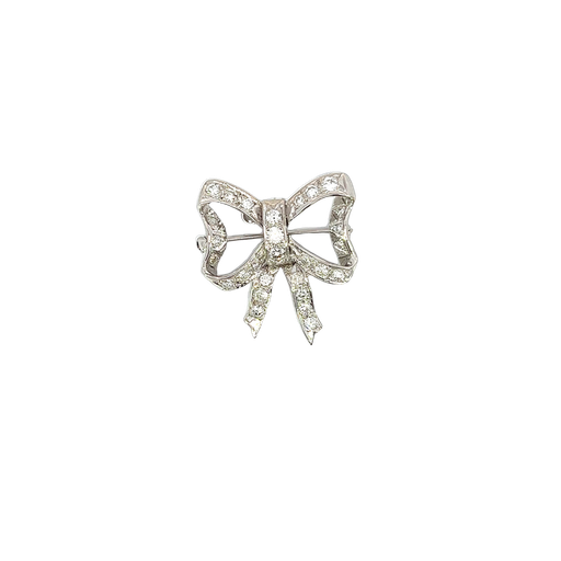 [912541265391] 14K White Gold Diamond Bow Brooch/Pendant