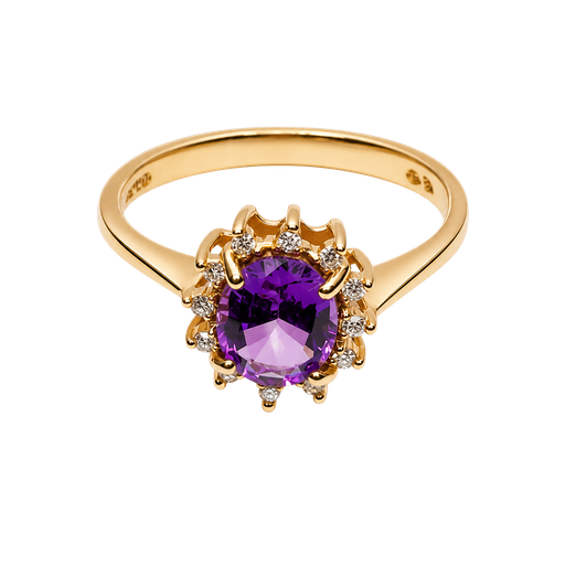 [913597602753] 14K Yellow Gold Amethyst and Diamond Ring