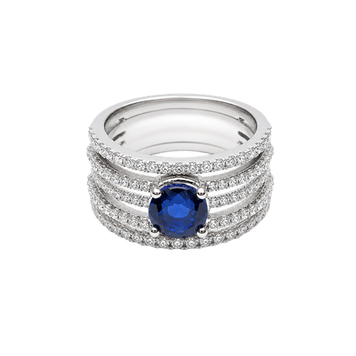 [913743891621] 14K White Gold Diamond and Lab Sapphire Fashion Ring