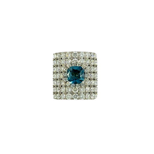 [914271114435] 14K White Gold Diamond and Ocean Topaz Ring