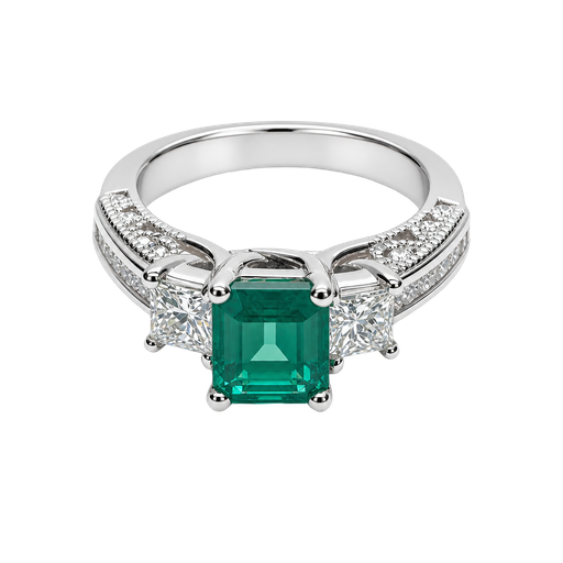 [914860525174] 18K White Gold Emerald and Diamond Ring
