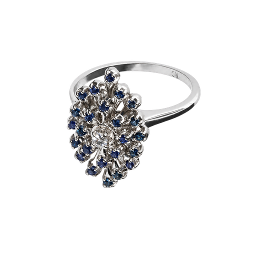 [931634045046] 14K White Gold Sapphire and Diamond Cluster Ring