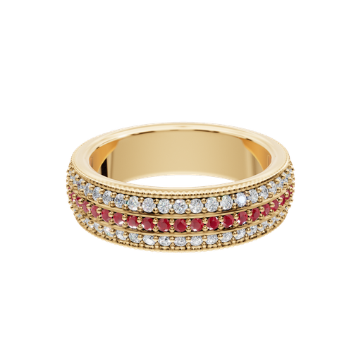 [995733609232] 14K Yellow Gold Diamond and Ruby Band